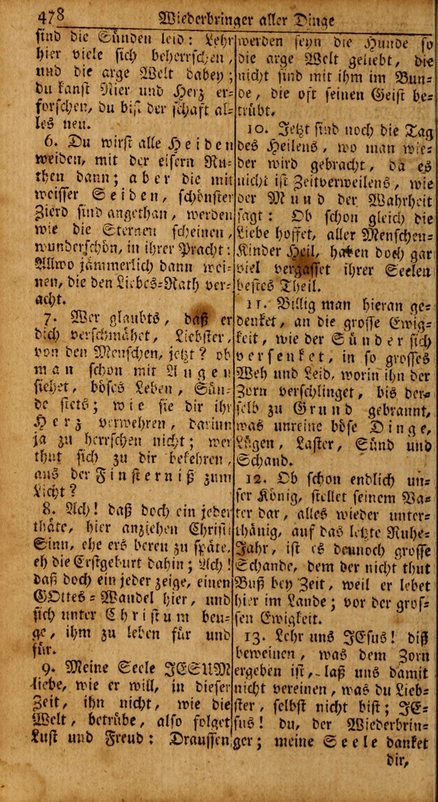 Das Kleine Davidische Psalterspiel der Kinder Zions: von alten und neuen auserlesenen Geistes-Gesängen allen wahren heils-begierigen säuglingen der weisheit, infonderheit aber denen Gemeinden ... page 478