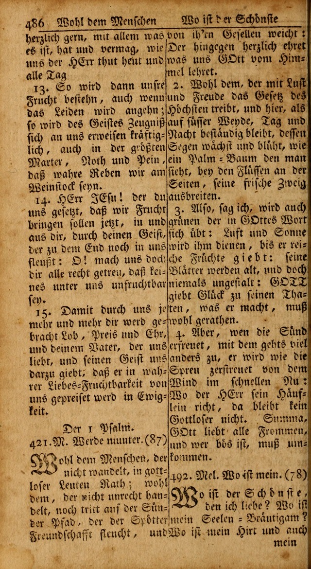 Das Kleine Davidische Psalterspiel der Kinder Zions: von alten und neuen auserlesenen Geistes-Gesängen allen wahren heils-begierigen säuglingen der weisheit, infonderheit aber denen Gemeinden ... page 486