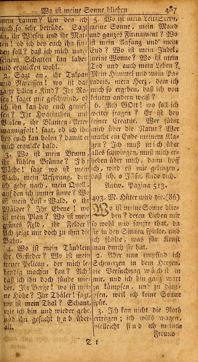 Das Kleine Davidische Psalterspiel der Kinder Zions: von alten und neuen auserlesenen Geistes-Gesängen allen wahren heils-begierigen säuglingen der weisheit, infonderheit aber denen Gemeinden ... page 487