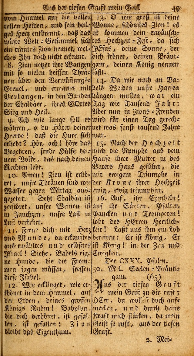 Das Kleine Davidische Psalterspiel der Kinder Zions: von alten und neuen auserlesenen Geistes-Gesängen allen wahren heils-begierigen säuglingen der weisheit, infonderheit aber denen Gemeinden ... page 49