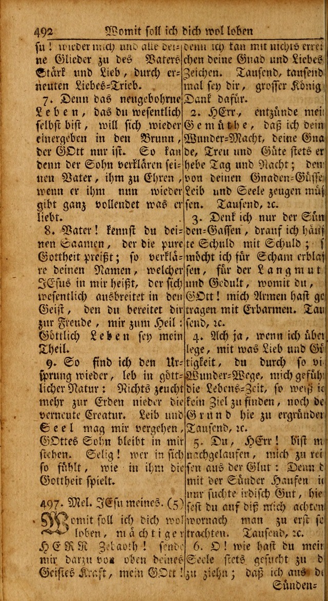 Das Kleine Davidische Psalterspiel der Kinder Zions: von alten und neuen auserlesenen Geistes-Gesängen allen wahren heils-begierigen säuglingen der weisheit, infonderheit aber denen Gemeinden ... page 492