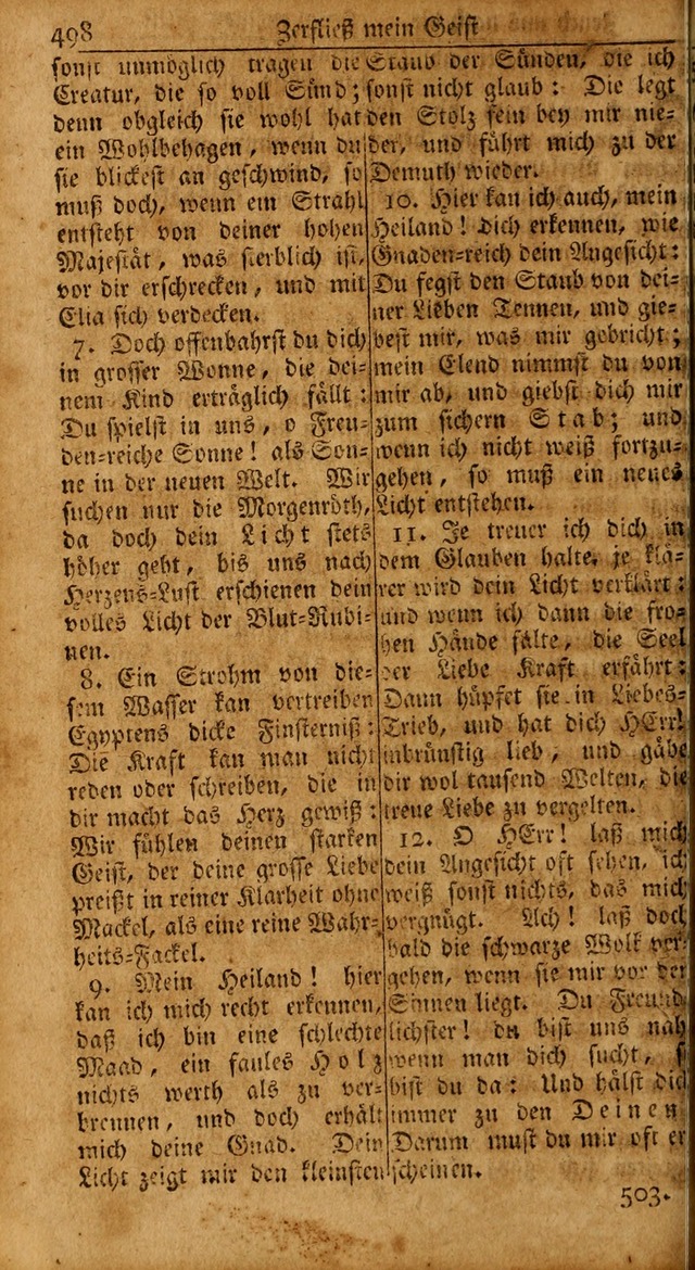 Das Kleine Davidische Psalterspiel der Kinder Zions: von alten und neuen auserlesenen Geistes-Gesängen allen wahren heils-begierigen säuglingen der weisheit, infonderheit aber denen Gemeinden ... page 498