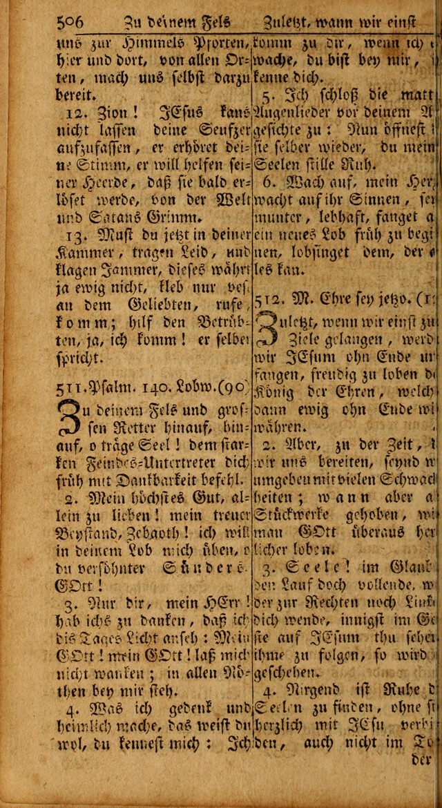 Das Kleine Davidische Psalterspiel der Kinder Zions: von alten und neuen auserlesenen Geistes-Gesängen allen wahren heils-begierigen säuglingen der weisheit, infonderheit aber denen Gemeinden ... page 506