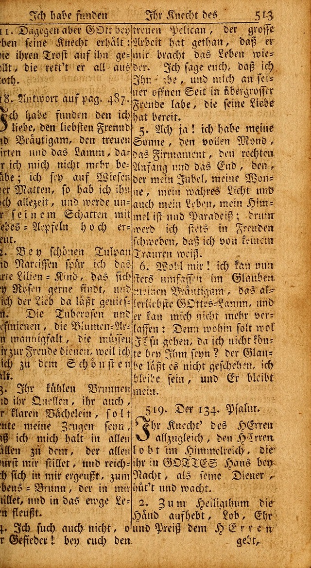 Das Kleine Davidische Psalterspiel der Kinder Zions: von alten und neuen auserlesenen Geistes-Gesängen allen wahren heils-begierigen säuglingen der weisheit, infonderheit aber denen Gemeinden ... page 513