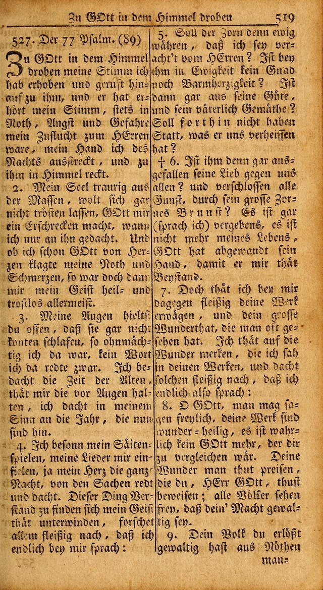 Das Kleine Davidische Psalterspiel der Kinder Zions: von alten und neuen auserlesenen Geistes-Gesängen allen wahren heils-begierigen säuglingen der weisheit, infonderheit aber denen Gemeinden ... page 519