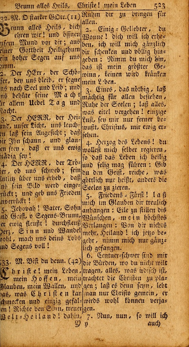 Das Kleine Davidische Psalterspiel der Kinder Zions: von alten und neuen auserlesenen Geistes-Gesängen allen wahren heils-begierigen säuglingen der weisheit, infonderheit aber denen Gemeinden ... page 523