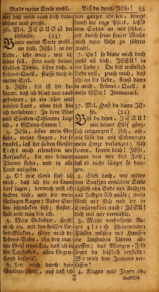 Das Kleine Davidische Psalterspiel der Kinder Zions: von alten und neuen auserlesenen Geistes-Gesängen allen wahren heils-begierigen säuglingen der weisheit, infonderheit aber denen Gemeinden ... page 55