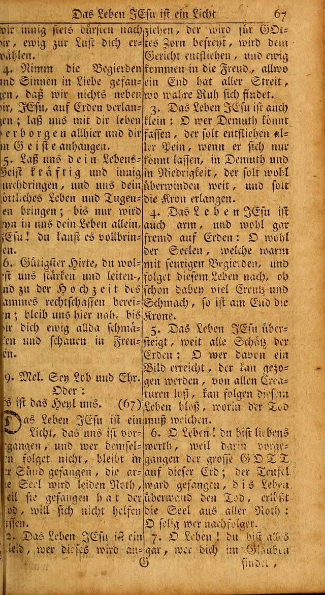 Das Kleine Davidische Psalterspiel der Kinder Zions: von alten und neuen auserlesenen Geistes-Gesängen allen wahren heils-begierigen säuglingen der weisheit, infonderheit aber denen Gemeinden ... page 67