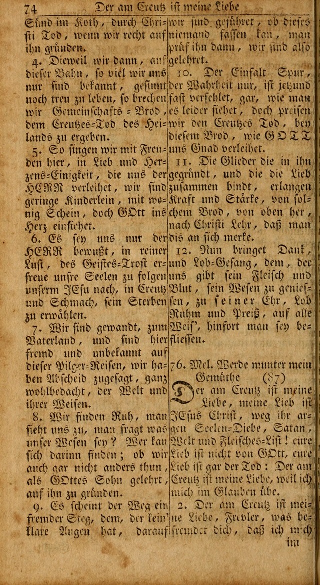 Das Kleine Davidische Psalterspiel der Kinder Zions: von alten und neuen auserlesenen Geistes-Gesängen allen wahren heils-begierigen säuglingen der weisheit, infonderheit aber denen Gemeinden ... page 74