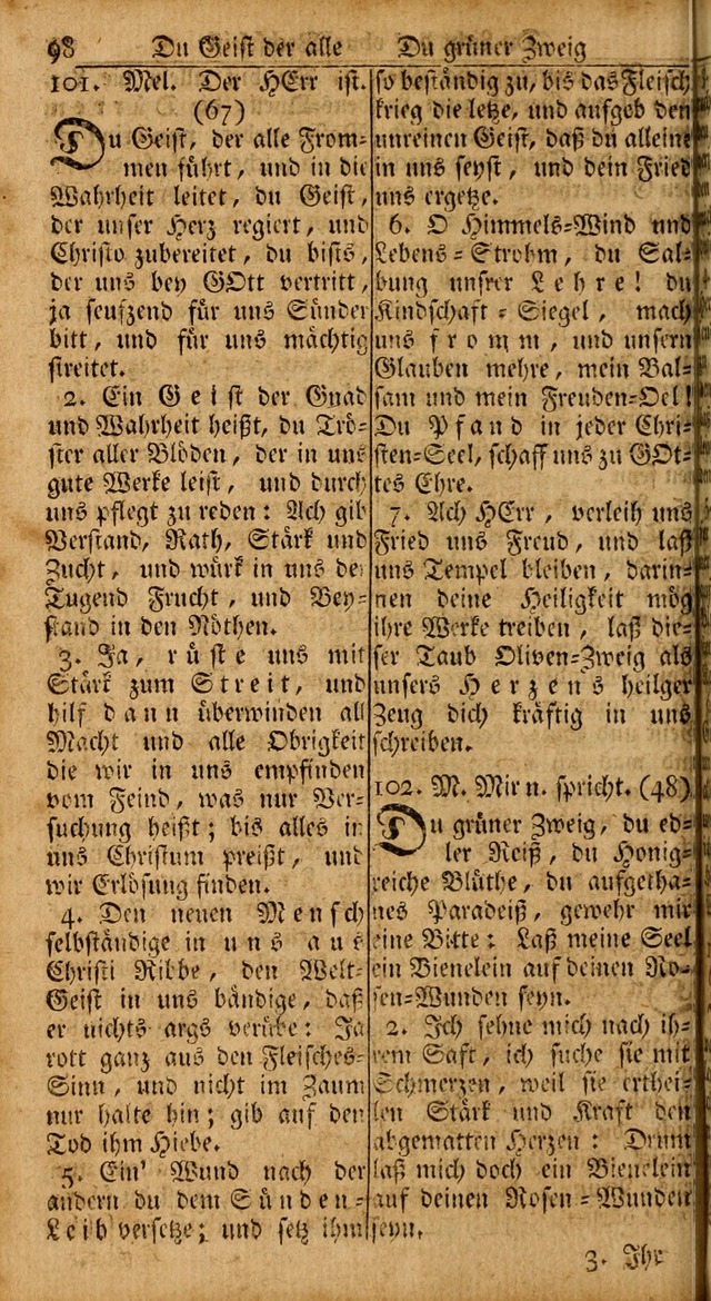 Das Kleine Davidische Psalterspiel der Kinder Zions: von alten und neuen auserlesenen Geistes-Gesängen allen wahren heils-begierigen säuglingen der weisheit, infonderheit aber denen Gemeinden ... page 98