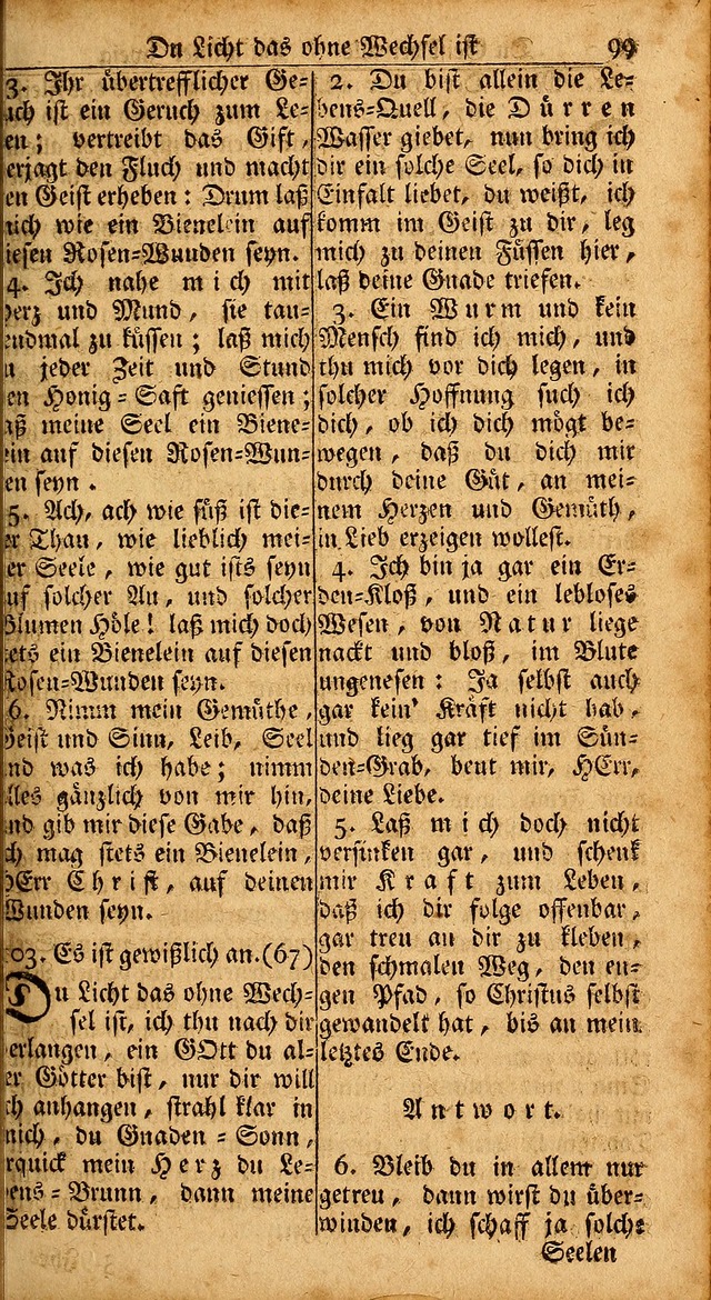 Das Kleine Davidische Psalterspiel der Kinder Zions: von alten und neuen auserlesenen Geistes-Gesängen allen wahren heils-begierigen säuglingen der weisheit, infonderheit aber denen Gemeinden ... page 99