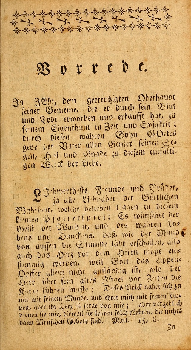 Das Kleine Davidische Psalterspiel der Kinder Zions: von alten und neuen auserlesenen Geistes-Gesängen allen wahren heils-begierigen säuglingen der weisheit, infonderheit aber denen Gemeinden ... page ix