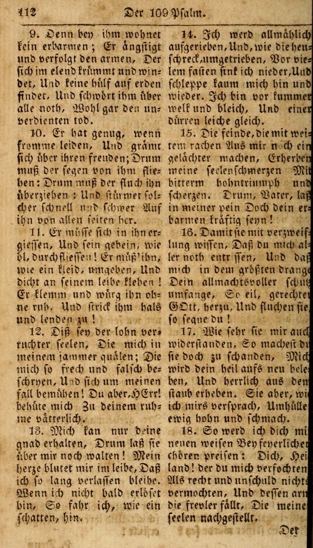 Das neue und verbesserte Gesangbuch, worinnen die Psalmen Davids samt iner Sammlung alter und neuer Geistreicher Lieder, sowohl für privat und Hausandachten, als auch für den öffentlichen..(5th Aufl.) page 112