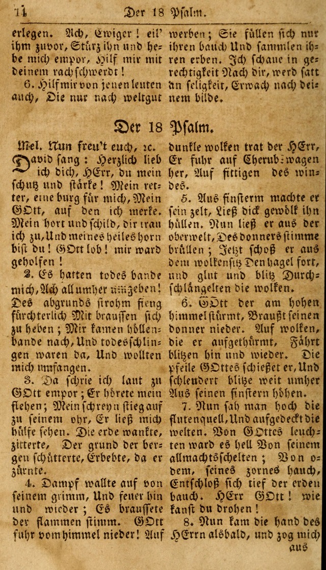 Das neue und verbesserte Gesangbuch, worinnen die Psalmen Davids samt iner Sammlung alter und neuer Geistreicher Lieder, sowohl für privat und Hausandachten, als auch für den öffentlichen..(5th Aufl.) page 14