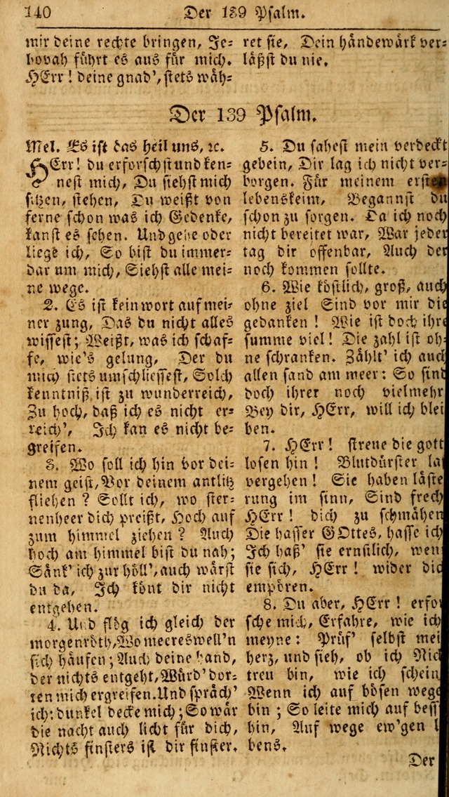 Das neue und verbesserte Gesangbuch, worinnen die Psalmen Davids samt iner Sammlung alter und neuer Geistreicher Lieder, sowohl für privat und Hausandachten, als auch für den öffentlichen..(5th Aufl.) page 140