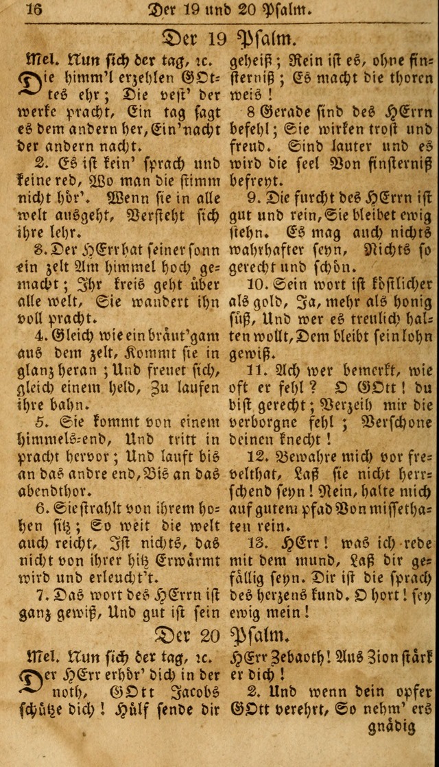 Das neue und verbesserte Gesangbuch, worinnen die Psalmen Davids samt iner Sammlung alter und neuer Geistreicher Lieder, sowohl für privat und Hausandachten, als auch für den öffentlichen..(5th Aufl.) page 16