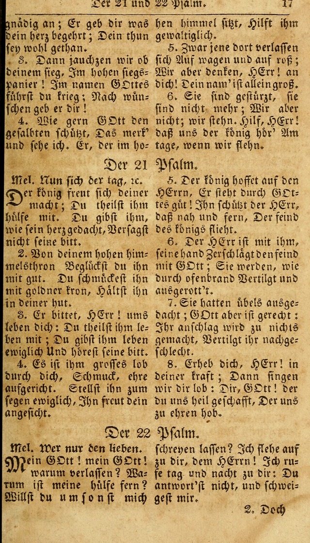 Das neue und verbesserte Gesangbuch, worinnen die Psalmen Davids samt iner Sammlung alter und neuer Geistreicher Lieder, sowohl für privat und Hausandachten, als auch für den öffentlichen..(5th Aufl.) page 17