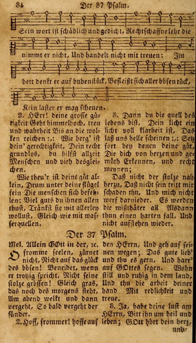 Das neue und verbesserte Gesangbuch, worinnen die Psalmen Davids samt iner Sammlung alter und neuer Geistreicher Lieder, sowohl für privat und Hausandachten, als auch für den öffentlichen..(5th Aufl.) page 34