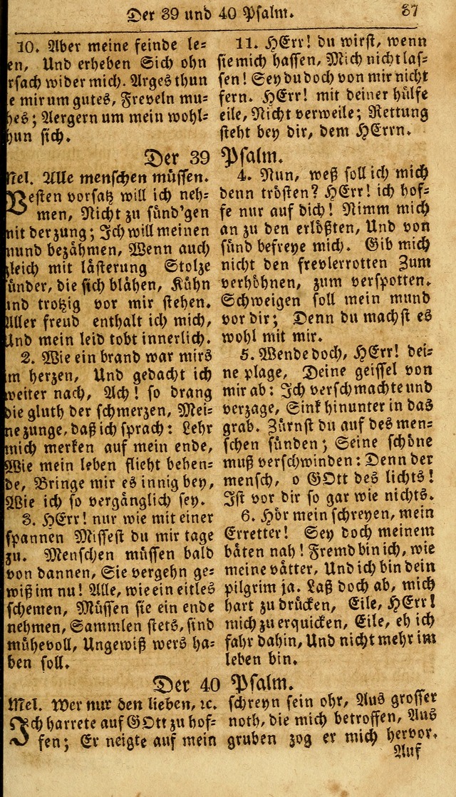 Das neue und verbesserte Gesangbuch, worinnen die Psalmen Davids samt iner Sammlung alter und neuer Geistreicher Lieder, sowohl für privat und Hausandachten, als auch für den öffentlichen..(5th Aufl.) page 37