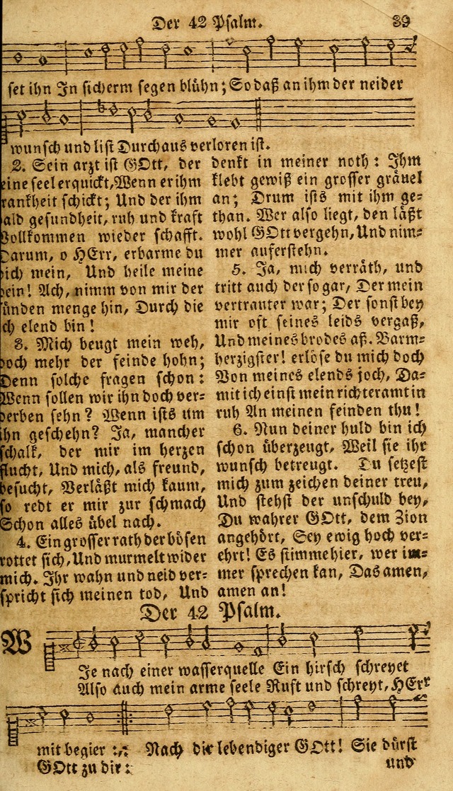 Das neue und verbesserte Gesangbuch, worinnen die Psalmen Davids samt iner Sammlung alter und neuer Geistreicher Lieder, sowohl für privat und Hausandachten, als auch für den öffentlichen..(5th Aufl.) page 39