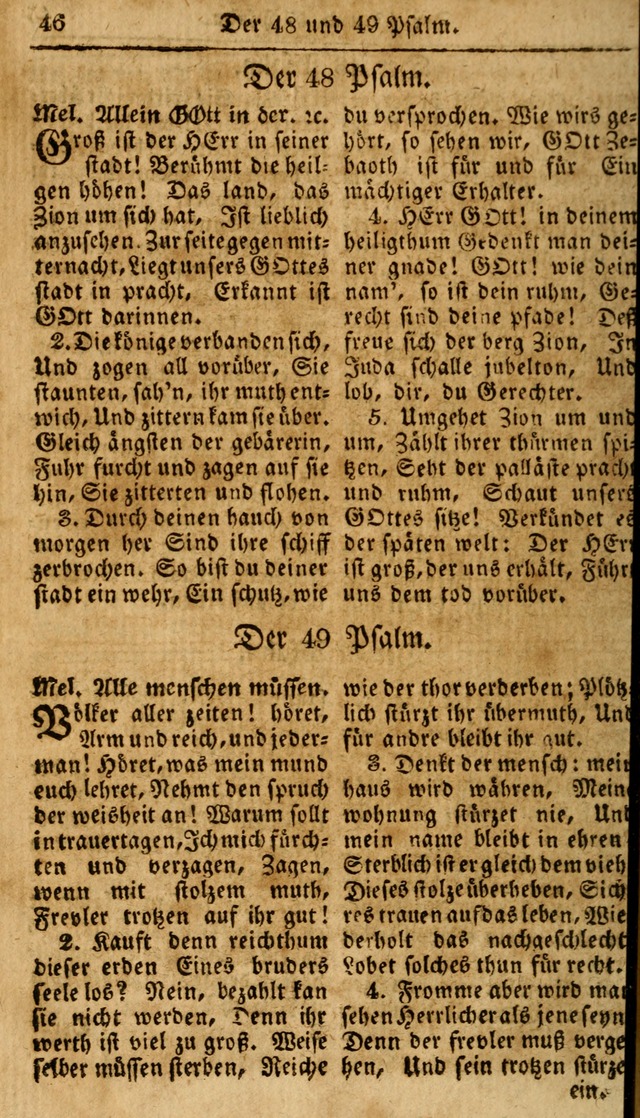 Das neue und verbesserte Gesangbuch, worinnen die Psalmen Davids samt iner Sammlung alter und neuer Geistreicher Lieder, sowohl für privat und Hausandachten, als auch für den öffentlichen..(5th Aufl.) page 46