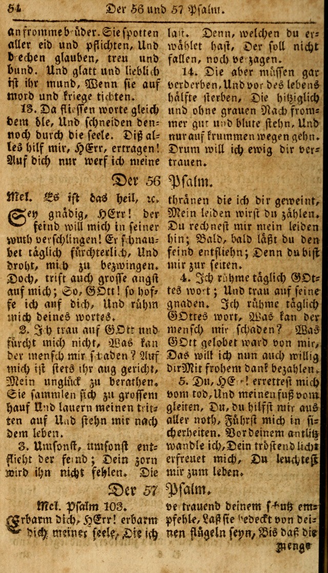 Das neue und verbesserte Gesangbuch, worinnen die Psalmen Davids samt iner Sammlung alter und neuer Geistreicher Lieder, sowohl für privat und Hausandachten, als auch für den öffentlichen..(5th Aufl.) page 54