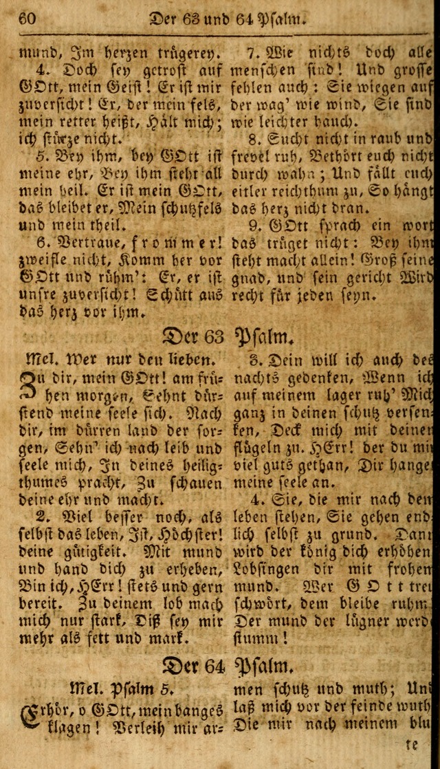 Das neue und verbesserte Gesangbuch, worinnen die Psalmen Davids samt iner Sammlung alter und neuer Geistreicher Lieder, sowohl für privat und Hausandachten, als auch für den öffentlichen..(5th Aufl.) page 60