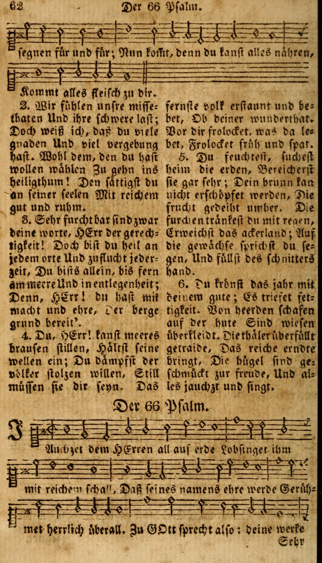 Das neue und verbesserte Gesangbuch, worinnen die Psalmen Davids samt iner Sammlung alter und neuer Geistreicher Lieder, sowohl für privat und Hausandachten, als auch für den öffentlichen..(5th Aufl.) page 62