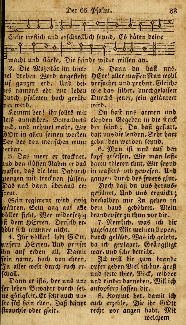 Das neue und verbesserte Gesangbuch, worinnen die Psalmen Davids samt iner Sammlung alter und neuer Geistreicher Lieder, sowohl für privat und Hausandachten, als auch für den öffentlichen..(5th Aufl.) page 63