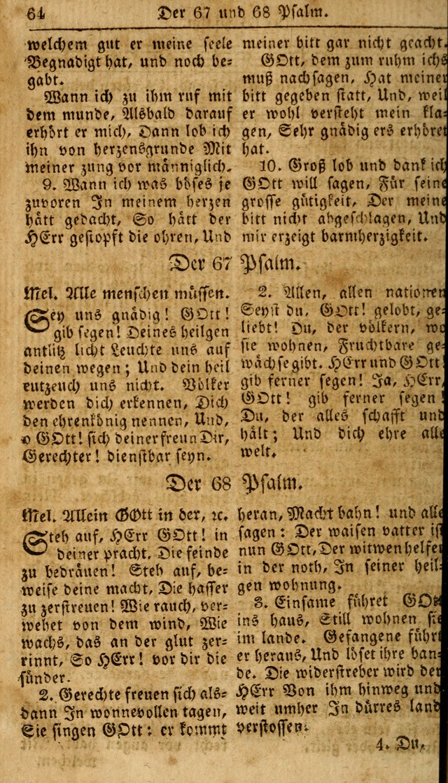 Das neue und verbesserte Gesangbuch, worinnen die Psalmen Davids samt iner Sammlung alter und neuer Geistreicher Lieder, sowohl für privat und Hausandachten, als auch für den öffentlichen..(5th Aufl.) page 64