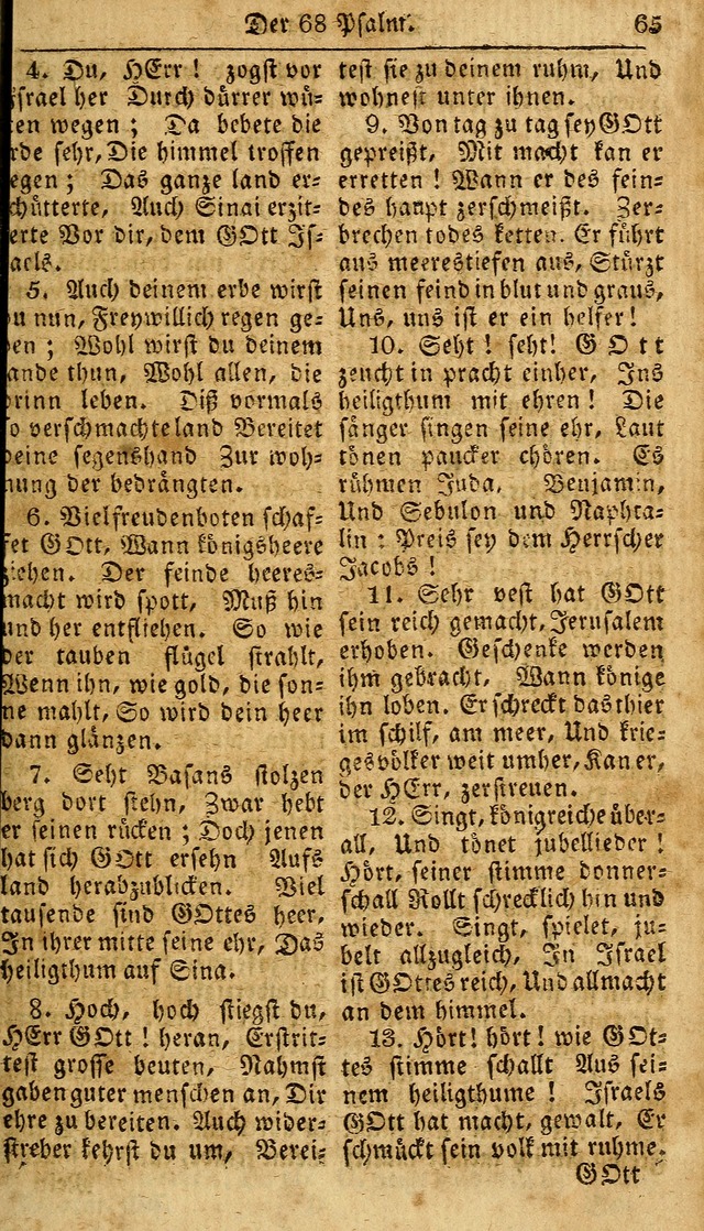 Das neue und verbesserte Gesangbuch, worinnen die Psalmen Davids samt iner Sammlung alter und neuer Geistreicher Lieder, sowohl für privat und Hausandachten, als auch für den öffentlichen..(5th Aufl.) page 65