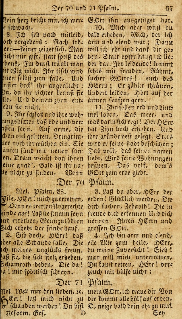 Das neue und verbesserte Gesangbuch, worinnen die Psalmen Davids samt iner Sammlung alter und neuer Geistreicher Lieder, sowohl für privat und Hausandachten, als auch für den öffentlichen..(5th Aufl.) page 67