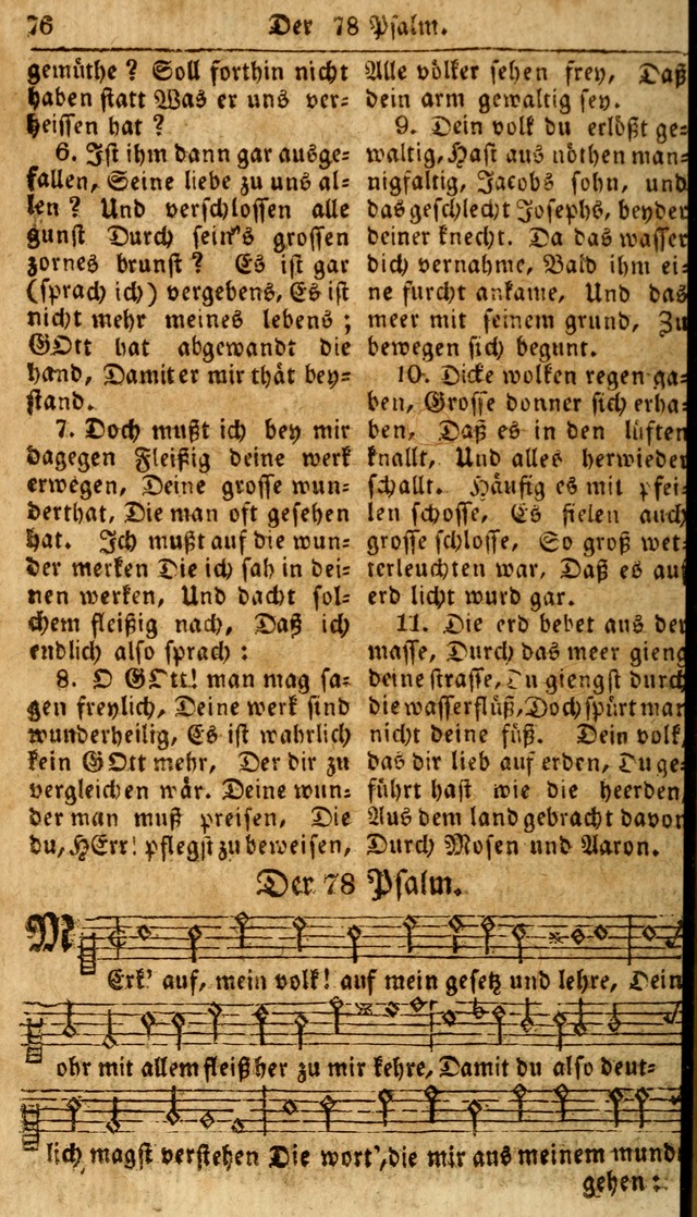 Das neue und verbesserte Gesangbuch, worinnen die Psalmen Davids samt iner Sammlung alter und neuer Geistreicher Lieder, sowohl für privat und Hausandachten, als auch für den öffentlichen..(5th Aufl.) page 76