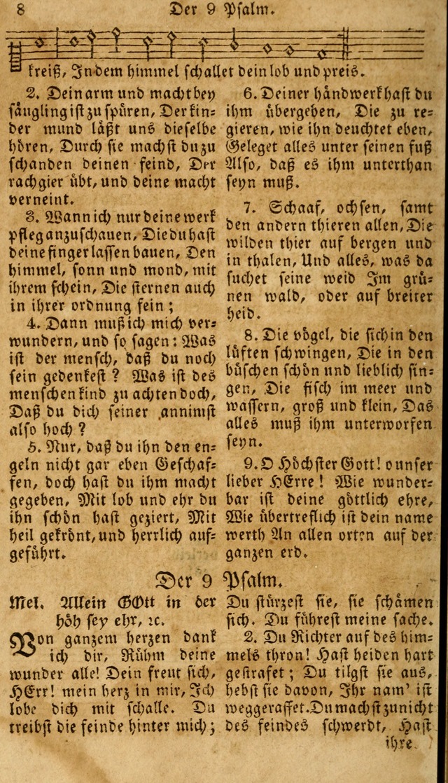 Das neue und verbesserte Gesangbuch, worinnen die Psalmen Davids samt iner Sammlung alter und neuer Geistreicher Lieder, sowohl für privat und Hausandachten, als auch für den öffentlichen..(5th Aufl.) page 8