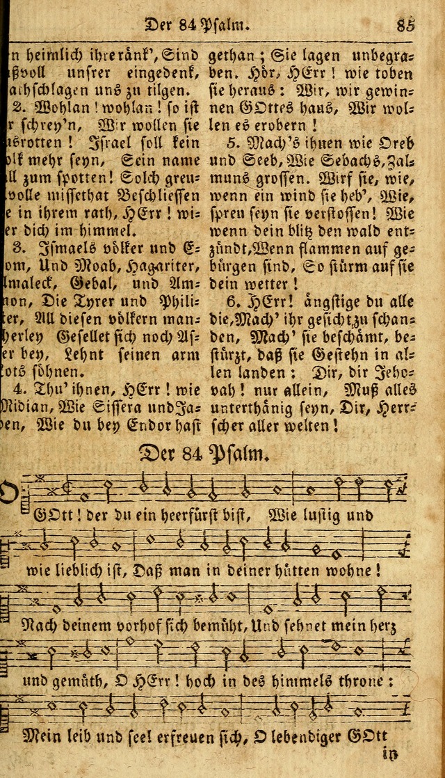 Das neue und verbesserte Gesangbuch, worinnen die Psalmen Davids samt iner Sammlung alter und neuer Geistreicher Lieder, sowohl für privat und Hausandachten, als auch für den öffentlichen..(5th Aufl.) page 85