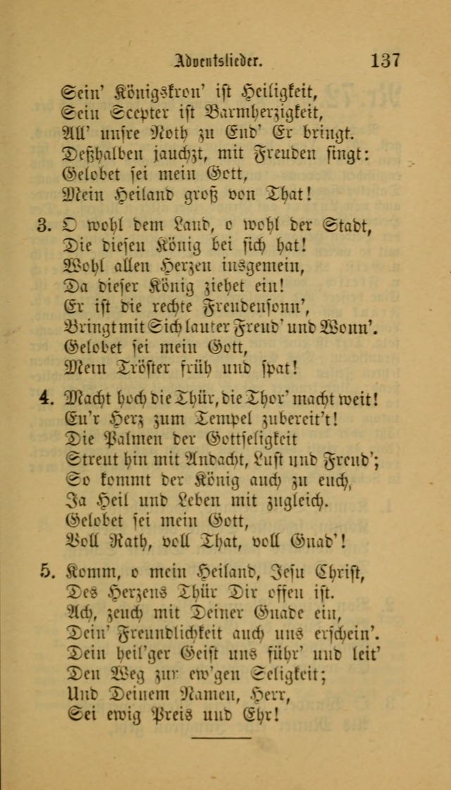 Deutsches Gesangbuch: eine auswahl geistlicher Lieder aus allen Zeiten der Christlichen Kirche für kirchliche und häusliche Gebrauch (Neue, verb. und verm. Aufl) page 137