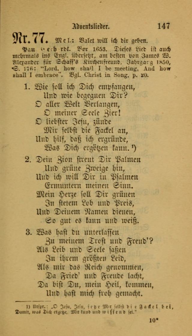 Deutsches Gesangbuch: eine auswahl geistlicher Lieder aus allen Zeiten der Christlichen Kirche für kirchliche und häusliche Gebrauch (Neue, verb. und verm. Aufl) page 147