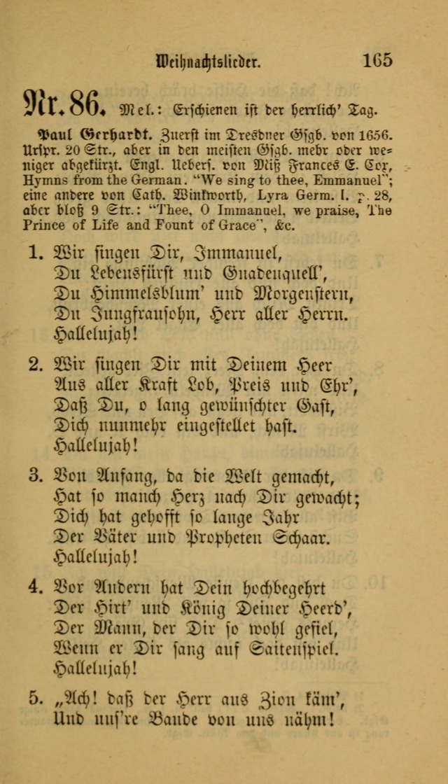 Deutsches Gesangbuch: eine auswahl geistlicher Lieder aus allen Zeiten der Christlichen Kirche für kirchliche und häusliche Gebrauch (Neue, verb. und verm. Aufl) page 165