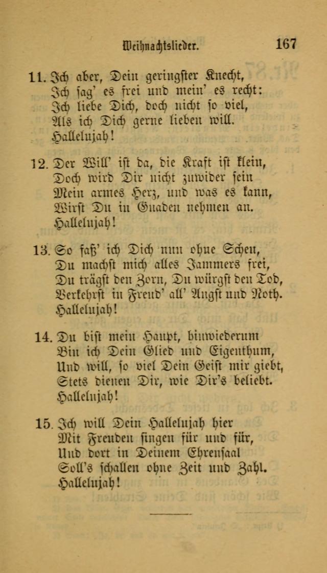 Deutsches Gesangbuch: eine auswahl geistlicher Lieder aus allen Zeiten der Christlichen Kirche für kirchliche und häusliche Gebrauch (Neue, verb. und verm. Aufl) page 167