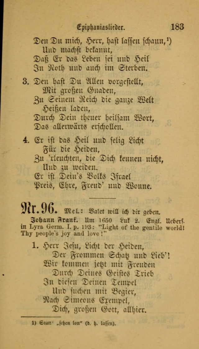 Deutsches Gesangbuch: eine auswahl geistlicher Lieder aus allen Zeiten der Christlichen Kirche für kirchliche und häusliche Gebrauch (Neue, verb. und verm. Aufl) page 183