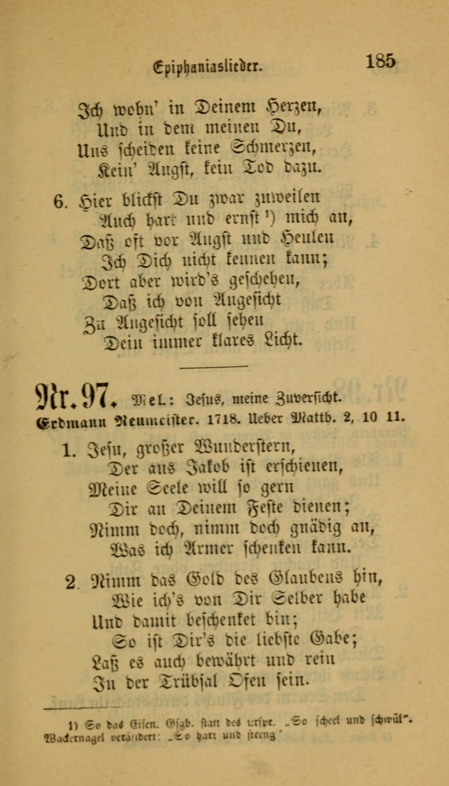 Deutsches Gesangbuch: eine auswahl geistlicher Lieder aus allen Zeiten der Christlichen Kirche für kirchliche und häusliche Gebrauch (Neue, verb. und verm. Aufl) page 185