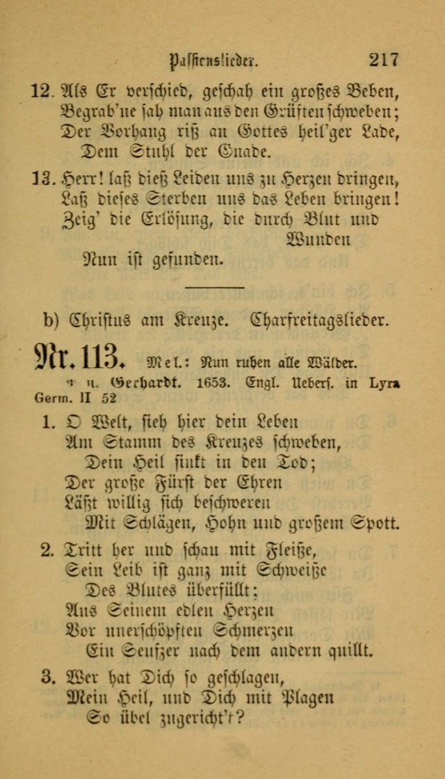 Deutsches Gesangbuch: eine auswahl geistlicher Lieder aus allen Zeiten der Christlichen Kirche für kirchliche und häusliche Gebrauch (Neue, verb. und verm. Aufl) page 217