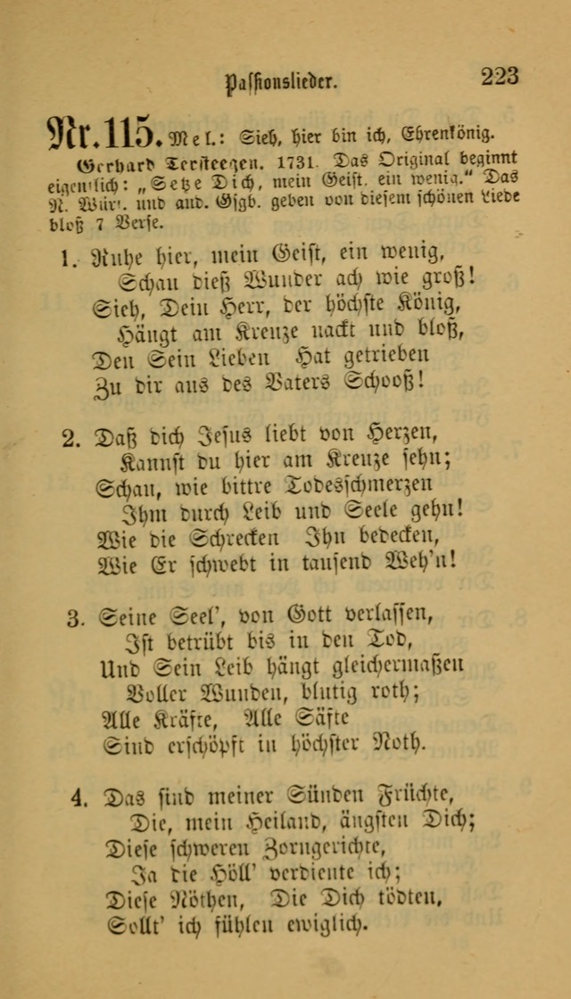 Deutsches Gesangbuch: eine auswahl geistlicher Lieder aus allen Zeiten der Christlichen Kirche für kirchliche und häusliche Gebrauch (Neue, verb. und verm. Aufl) page 223