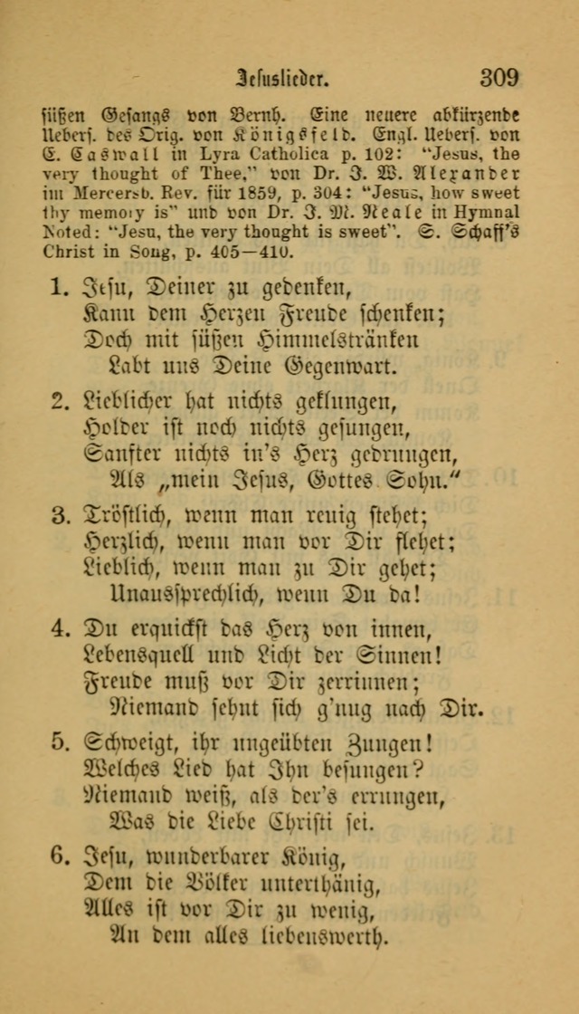 Deutsches Gesangbuch: eine auswahl geistlicher Lieder aus allen Zeiten der Christlichen Kirche für kirchliche und häusliche Gebrauch (Neue, verb. und verm. Aufl) page 309