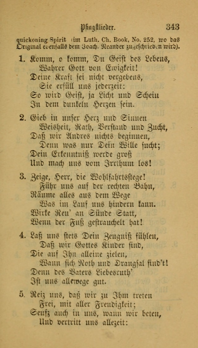 Deutsches Gesangbuch: eine auswahl geistlicher Lieder aus allen Zeiten der Christlichen Kirche für kirchliche und häusliche Gebrauch (Neue, verb. und verm. Aufl) page 343