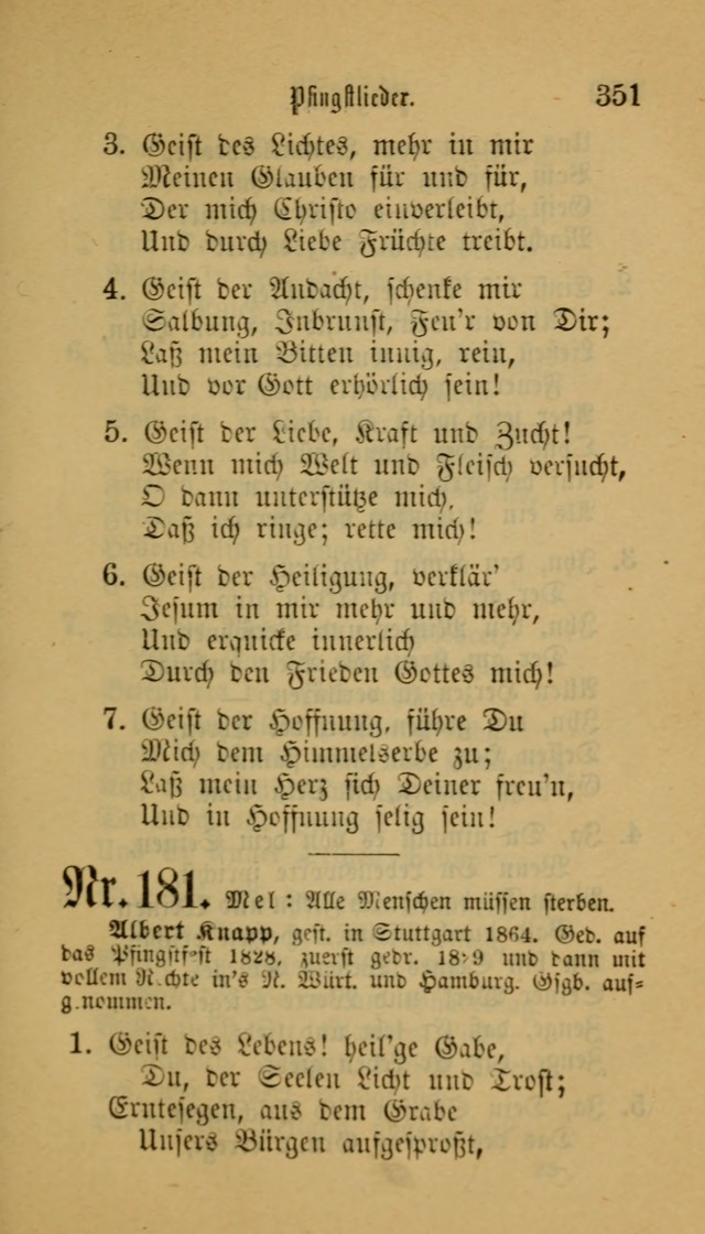 Deutsches Gesangbuch: eine auswahl geistlicher Lieder aus allen Zeiten der Christlichen Kirche für kirchliche und häusliche Gebrauch (Neue, verb. und verm. Aufl) page 351