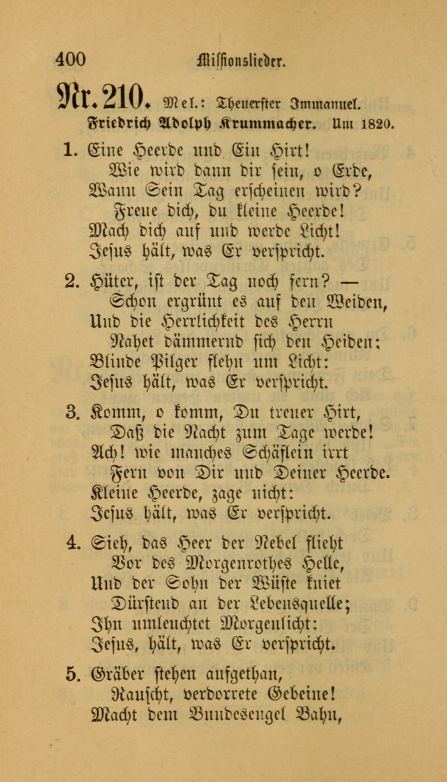 Deutsches Gesangbuch: eine auswahl geistlicher Lieder aus allen Zeiten der Christlichen Kirche für kirchliche und häusliche Gebrauch (Neue, verb. und verm. Aufl) page 400