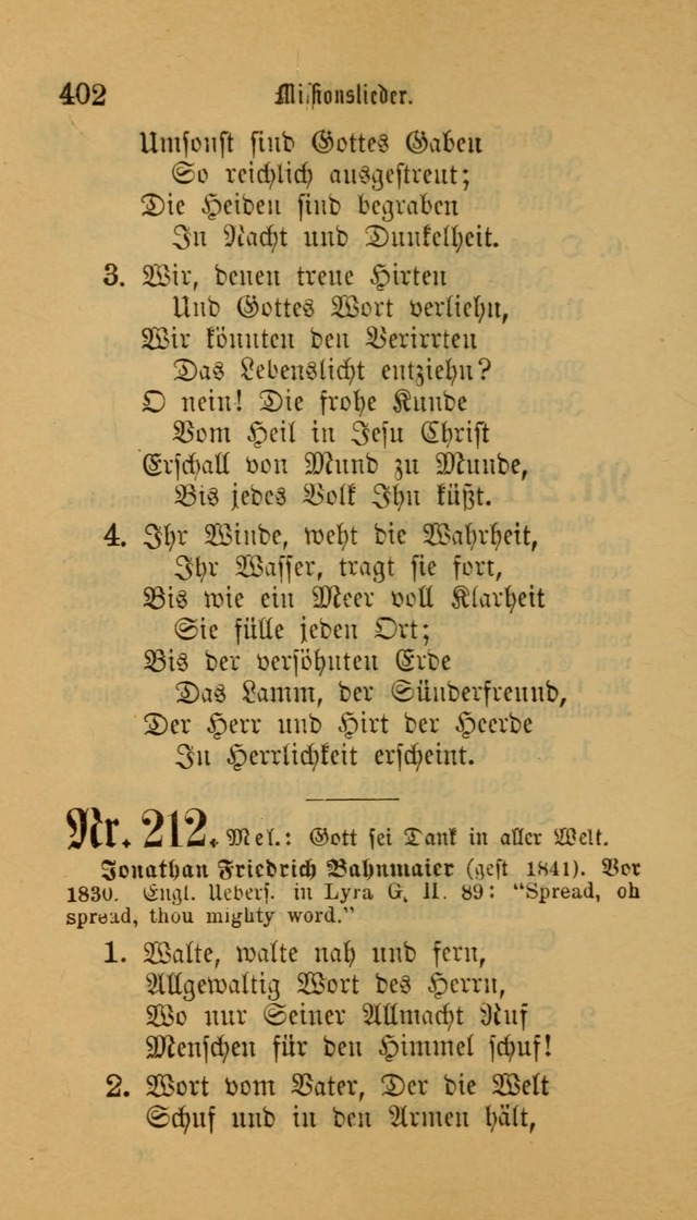 Deutsches Gesangbuch: eine auswahl geistlicher Lieder aus allen Zeiten der Christlichen Kirche für kirchliche und häusliche Gebrauch (Neue, verb. und verm. Aufl) page 402