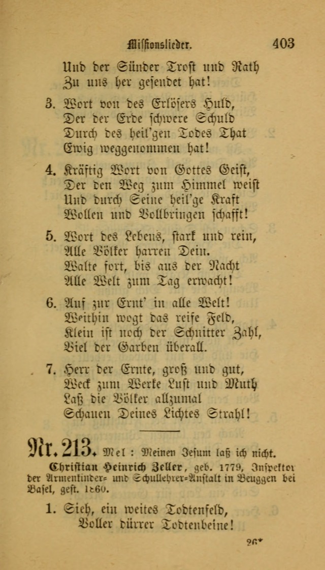 Deutsches Gesangbuch: eine auswahl geistlicher Lieder aus allen Zeiten der Christlichen Kirche für kirchliche und häusliche Gebrauch (Neue, verb. und verm. Aufl) page 403