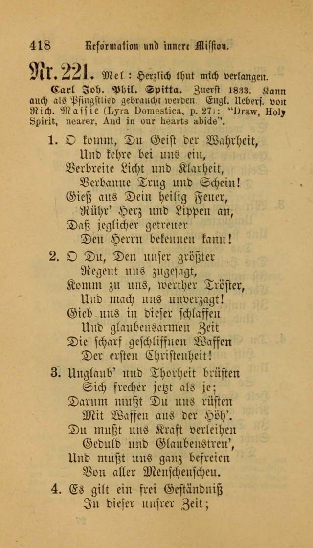 Deutsches Gesangbuch: eine auswahl geistlicher Lieder aus allen Zeiten der Christlichen Kirche für kirchliche und häusliche Gebrauch (Neue, verb. und verm. Aufl) page 418